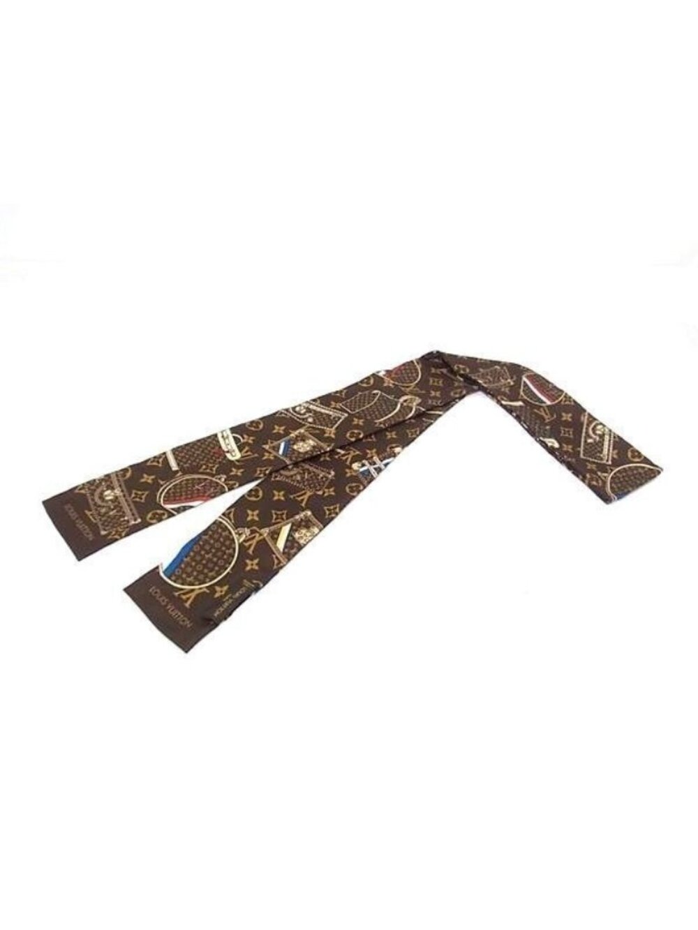 Louis Vuitton Bandeau Monogram Trunks Silk 100% Ribbon Scarf Brown